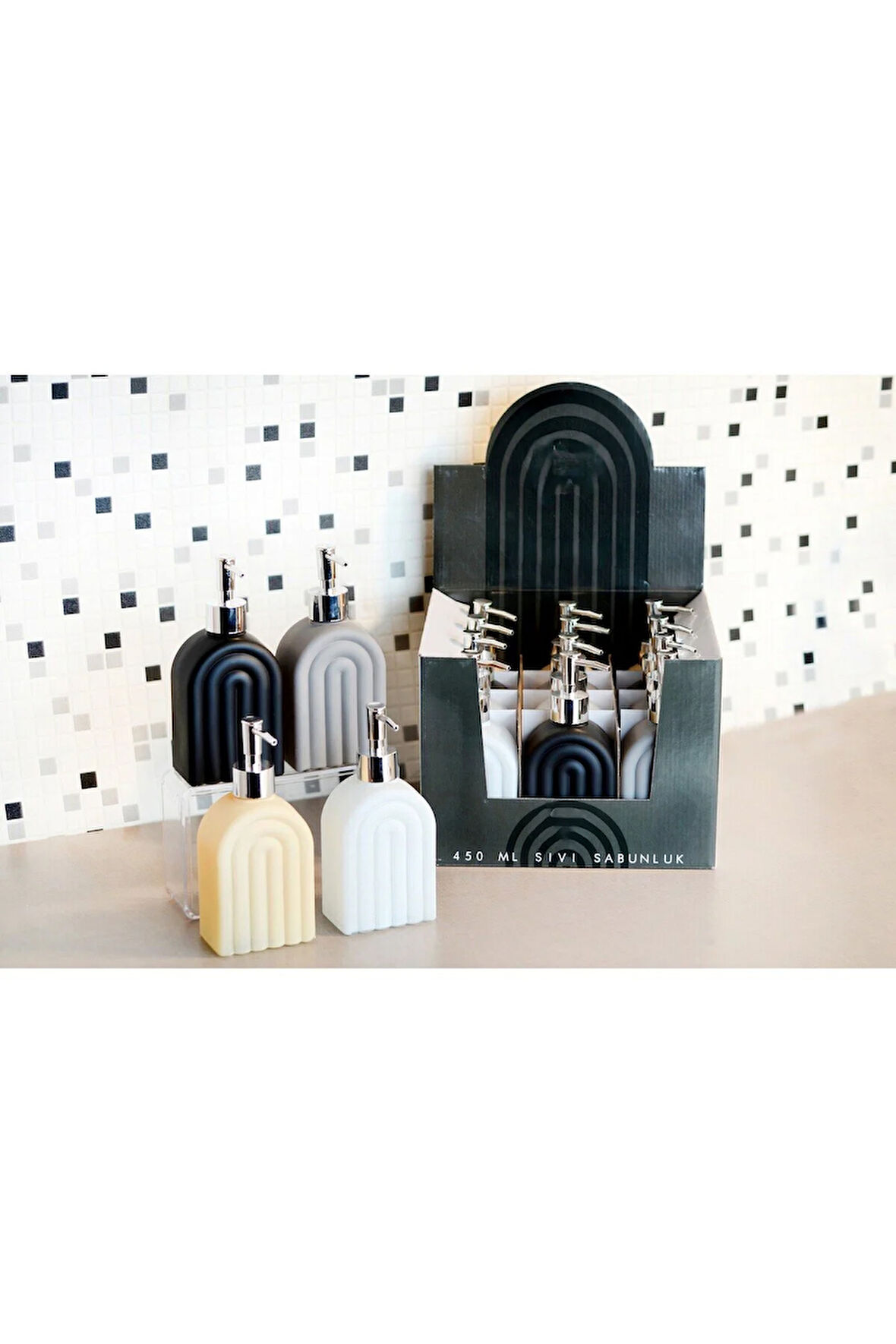 450 ml Tezgah Üstü Cam Asorti Banyo Mutfak Sıvı Sabunluk