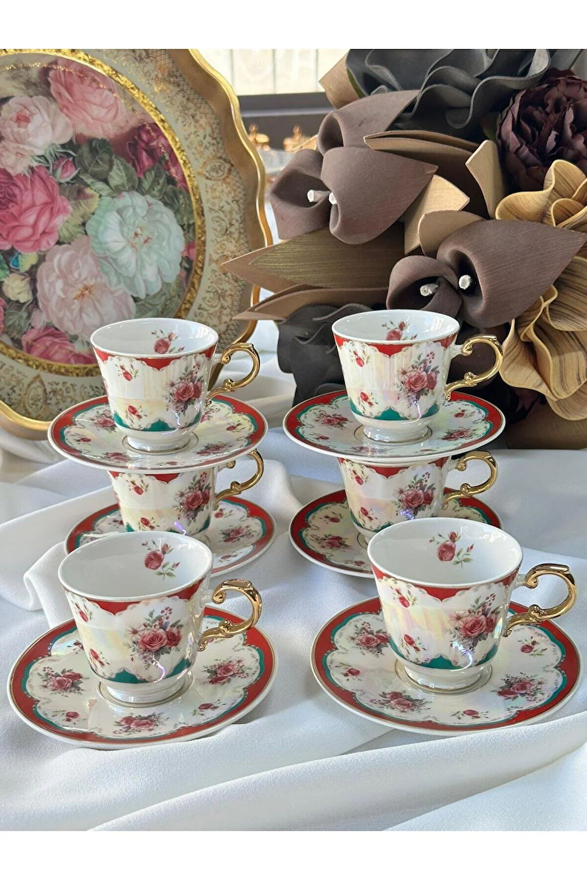 Türk Kahve Fincanı Furia Kırmızı 6 Kişilik 12 Parça