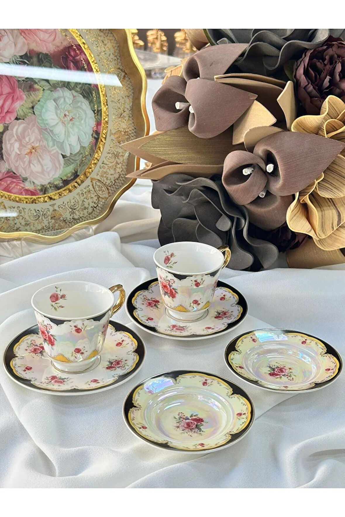 Furia Siyah 2 Kişilik 6 Parça Türk Kahve Fincanı&Lokumluk