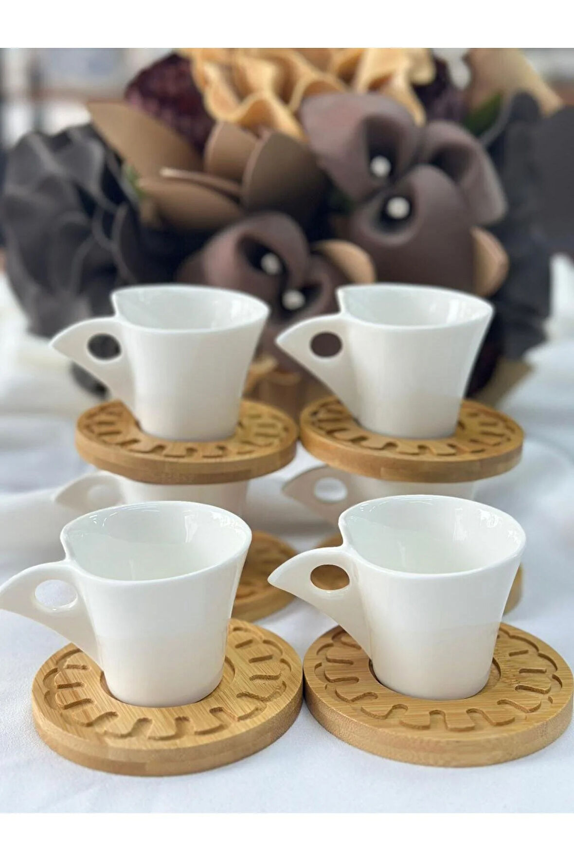 Türk Kahve Fincanı Belina Bambulu Porselen 6 Kişilik 12 Parça