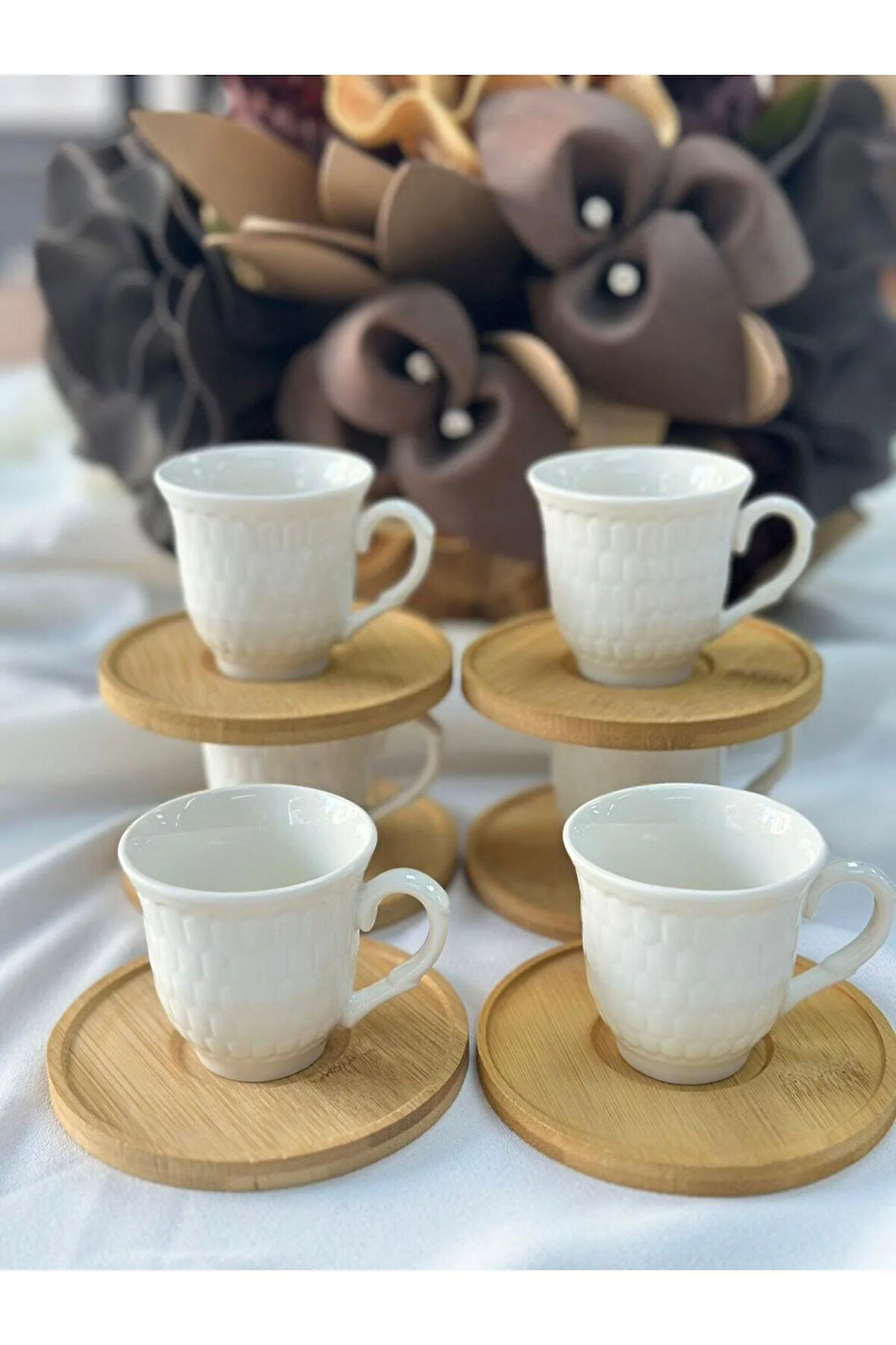 Türk Kahve Fincanı Regina Bambulu Porselen 6 Kişilik 12 Parça