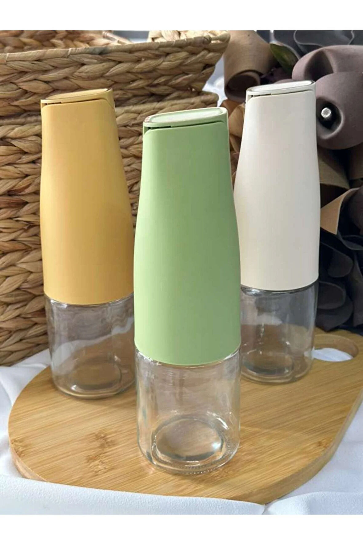 Yeşil & Cam Yağdanlık 500ml - Otomatik Kapak Stilli / Damlatmayan Ağızlı Yağlık / Sosluk - TEKLİ