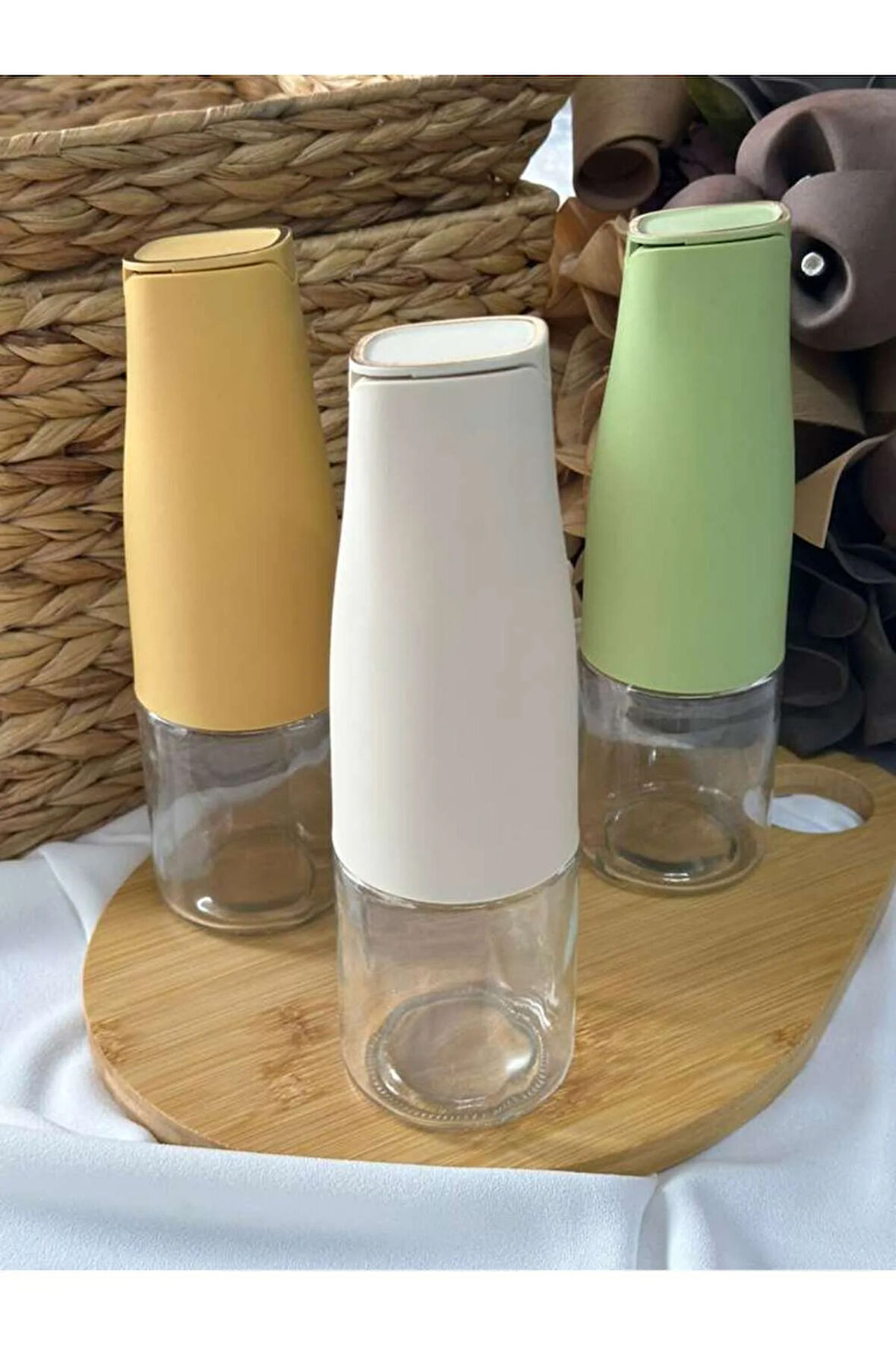 Beyaz & Cam Yağdanlık 500ml - Otomatik Kapak Stilli / Damlatmayan Ağızlı / Yağlık / Sosluk - TEKLİ