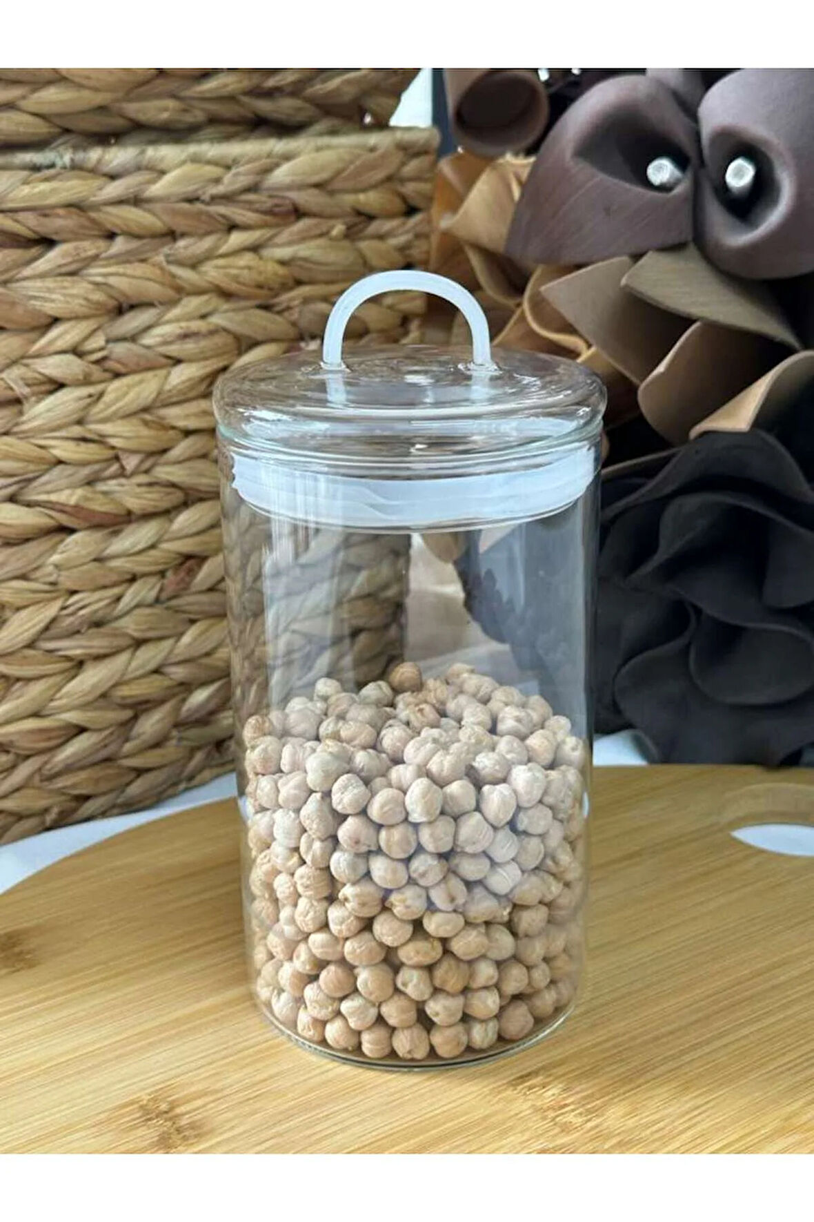 Sızdırmaz Depolama Erzak Bakliyat Cam Saklama Kabı Çay Kahve Saklama Kutusu-750 ml