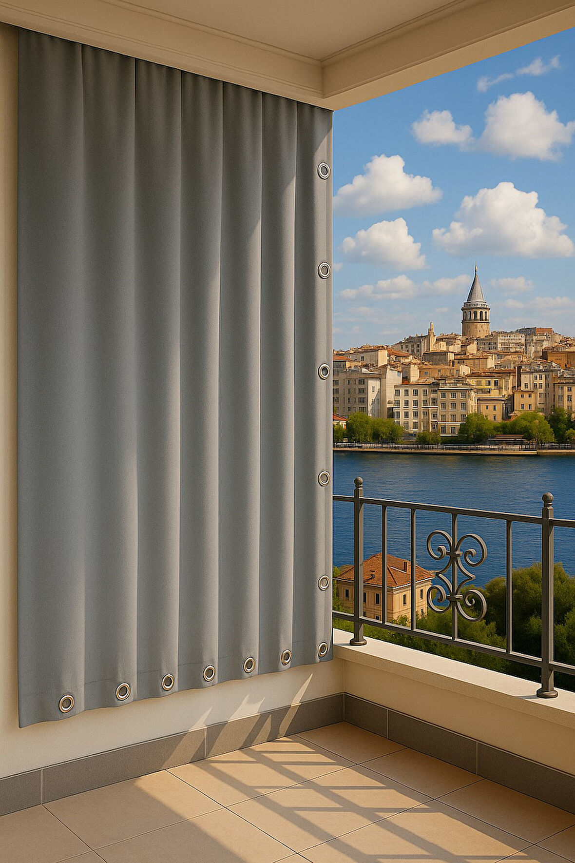 GENCER Home Balkon Perdesi Kuş Gözü Ölçü Seçenekli Gri