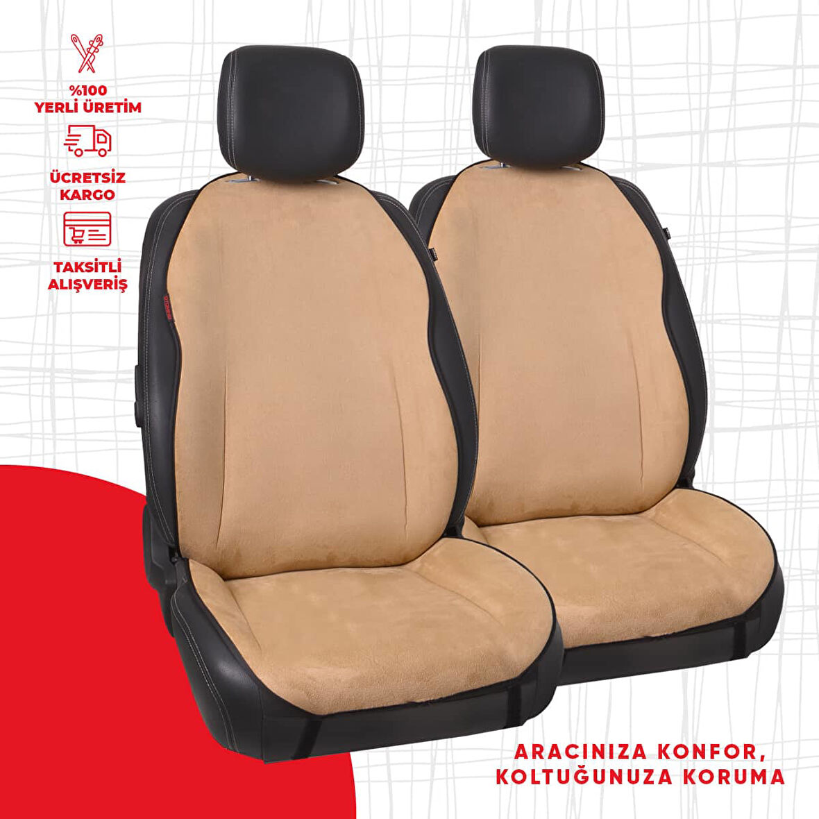 Krem Süet kumaş ön ikili oto minderi