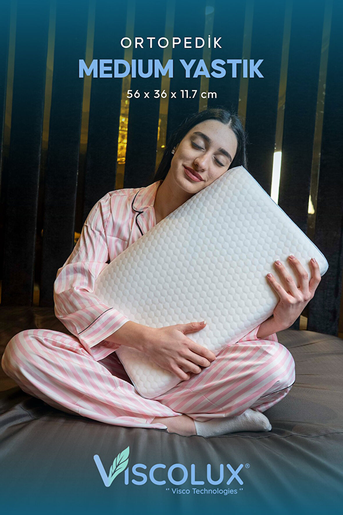 Medium Boy Ortopedik Yastık - Boyun Destekli Visco Yastık Pembe 56x36x11/7