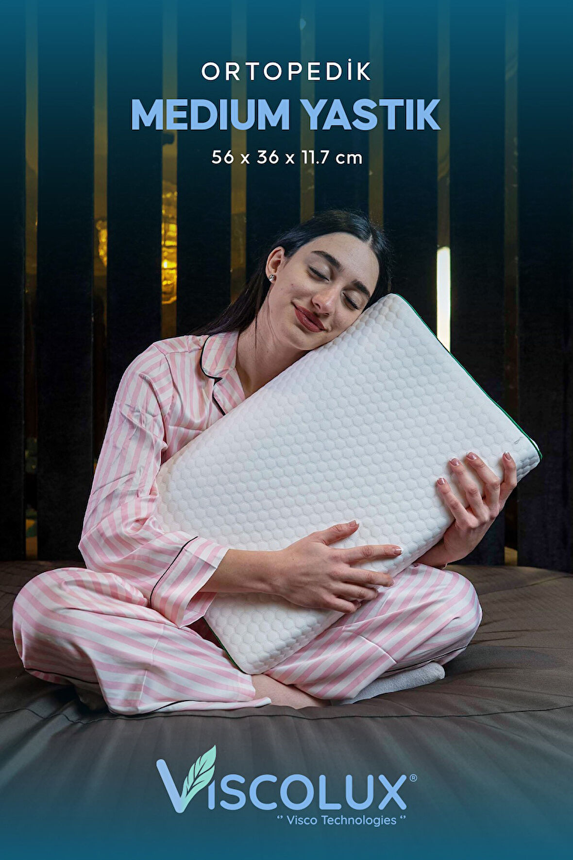 Medium Boy Ortopedik Yastık - Boyun Destekli Visco Yastık Pembe 56x36x11/7