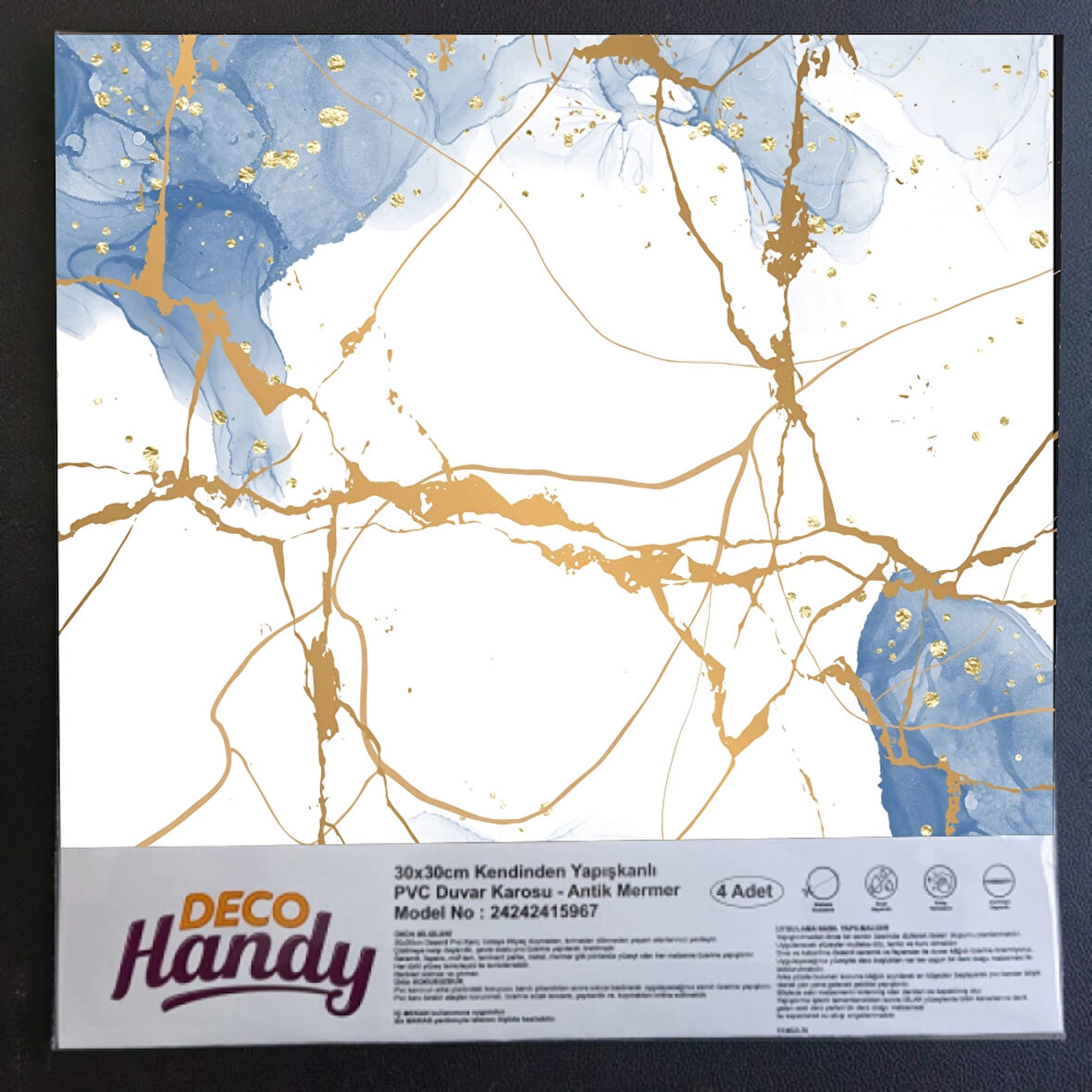 MDB DecoHandy Pvc Yapışkanlı Yer Karosu 30x30cm 4'Lü Paket - Blue Edition 0,36m2
