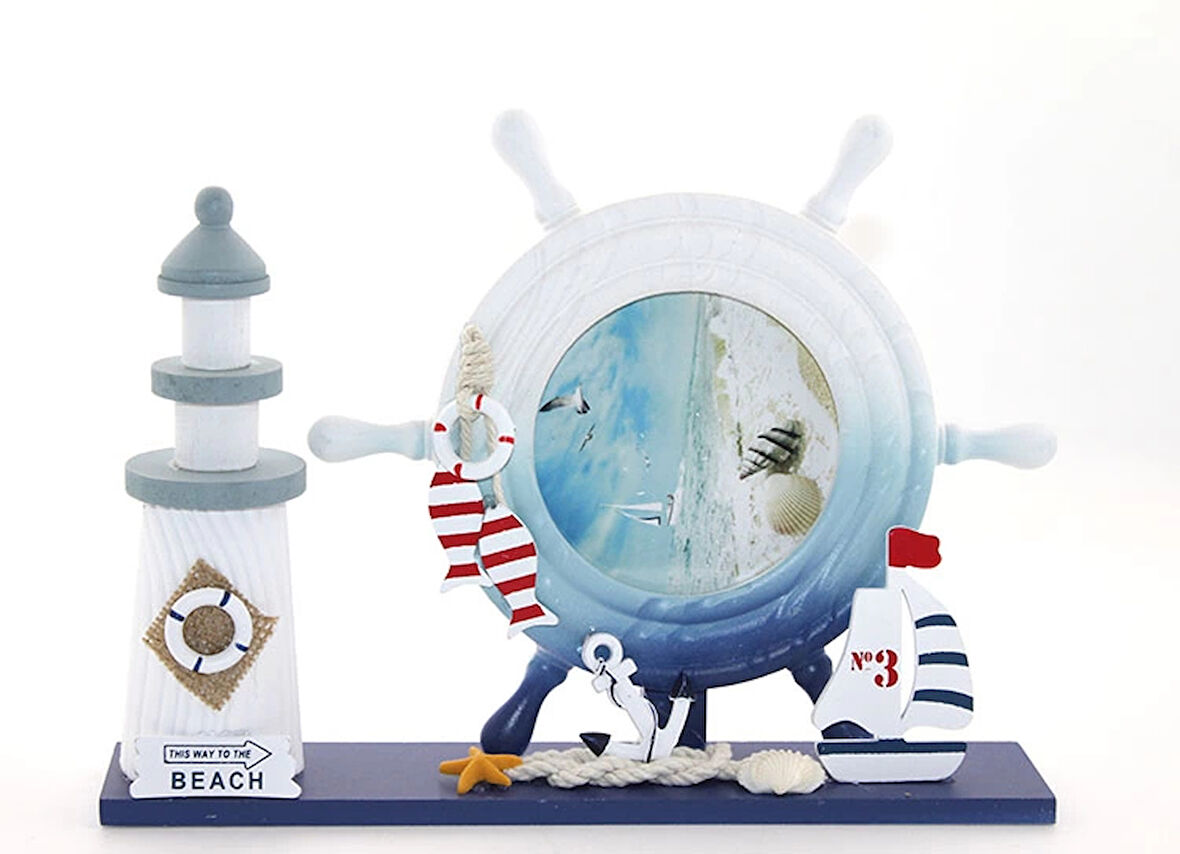 MDB Ahşap Marin Deniz Feneri Dümenli Çerceve Model 1