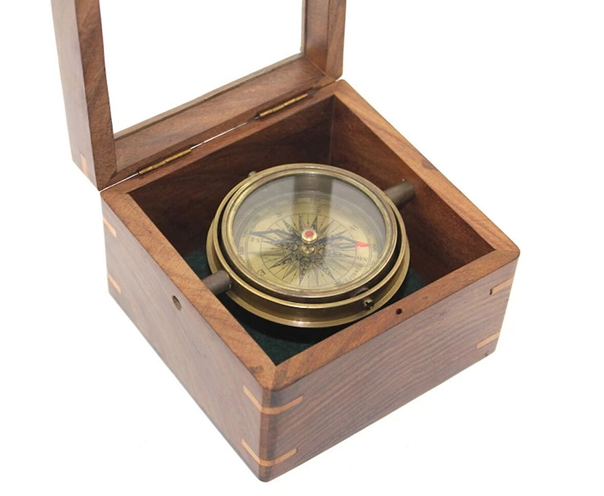 MDB Ahşap Kutulu Pirinç Pusula Model 14