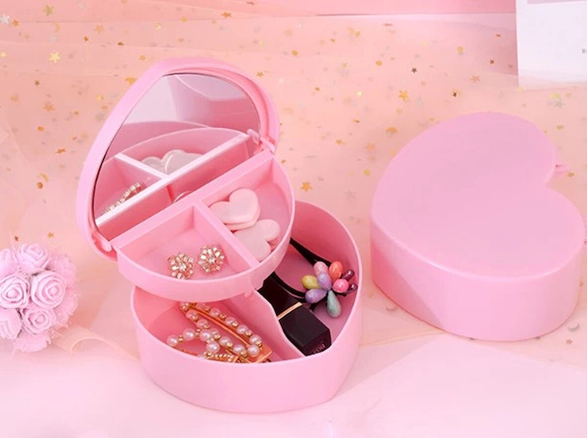 MDB Kalp Tasarımlı Aynalı Takı Saklama Kutusu