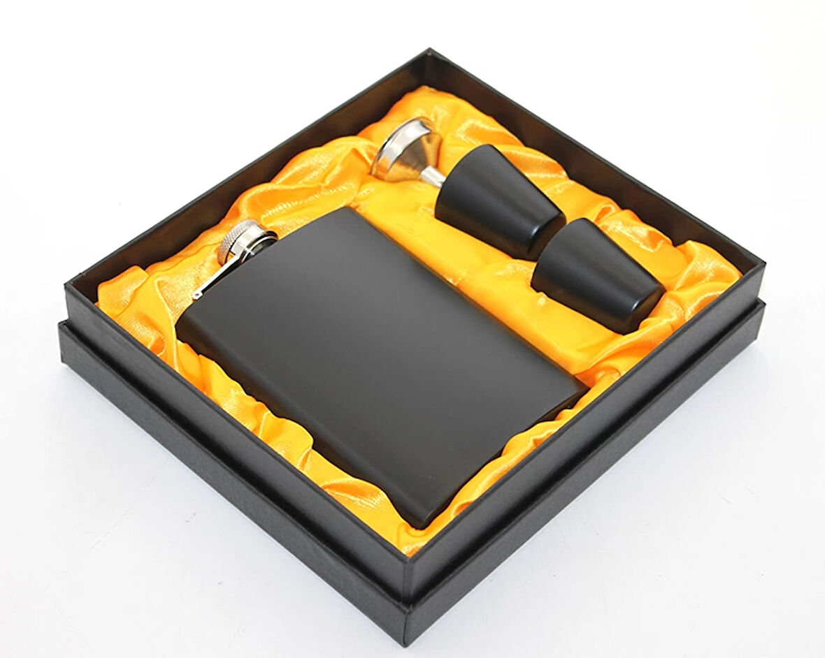 MDB Paslanmaz Çelik 2 Shot Bardaklı Matara Seti Siyah Renk