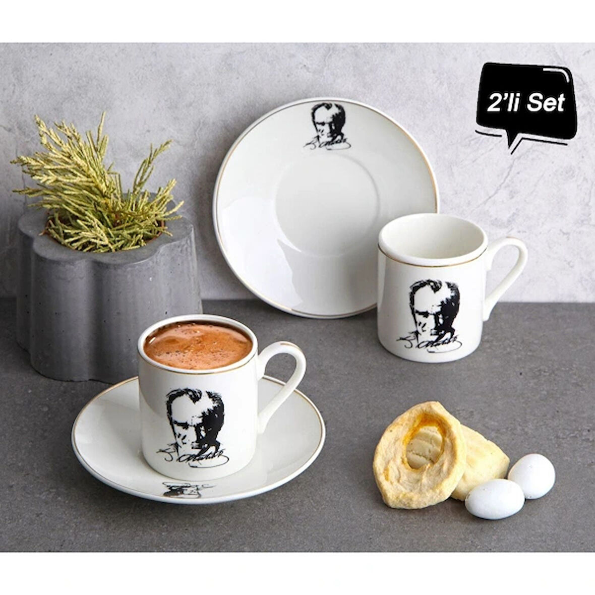MDB Atatürk Tasarımlı Porselen 2'li Kahve Seti