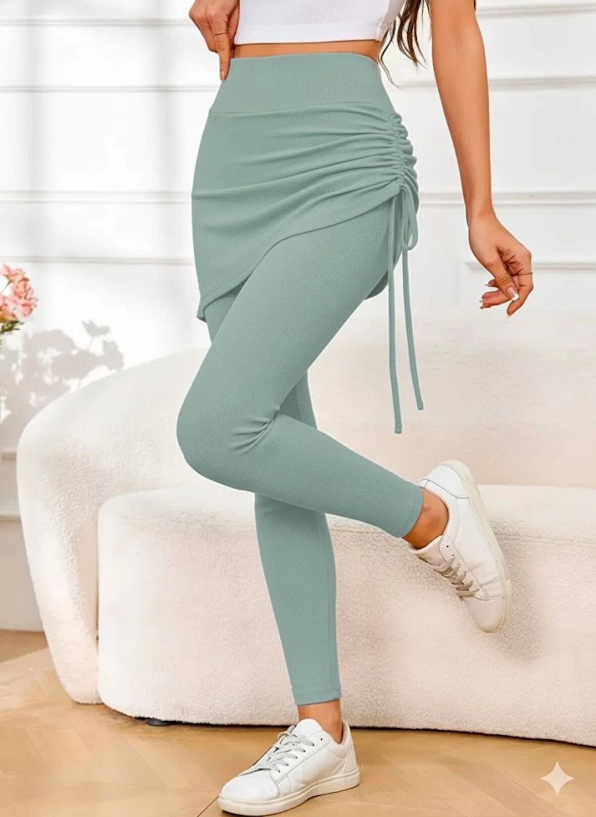 MDB Kadın Yüksek Bel Yandan Büzgülü Alttan Uzun Kaşkorse Tayt Etek