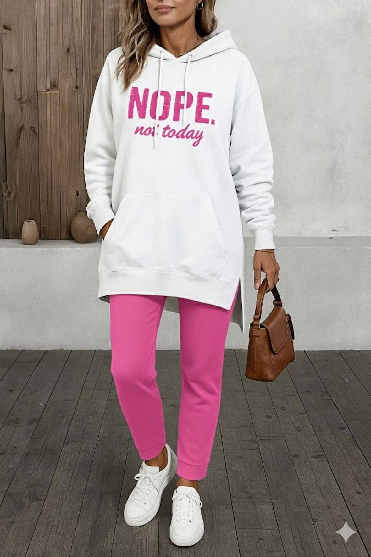 MDB Kadın Uzun Kollu Kapşonlu Bağcıklı Viskon Iki Iplik Sweat