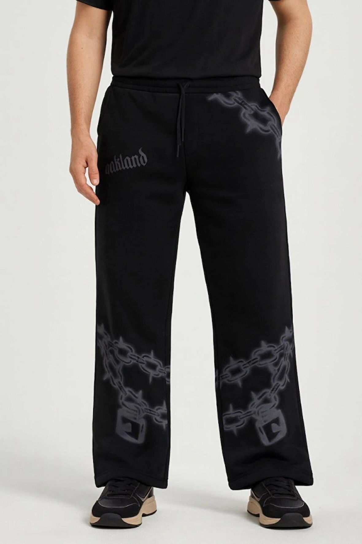 MDB Erkek Üç İplik Pamuklu Baskılı Cepli Jogger Buggy Pantalon Oversize Kalıp  iyah