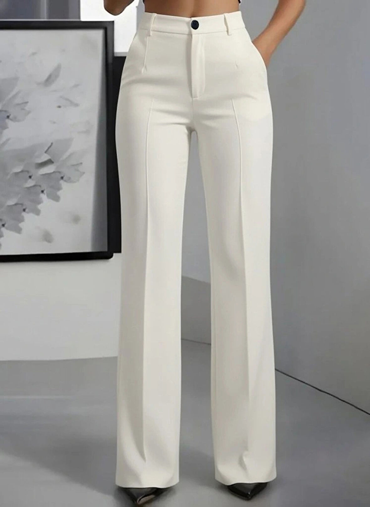 MDB Kadın Yüksek Bel Cepli Ithal Krep Pantolon