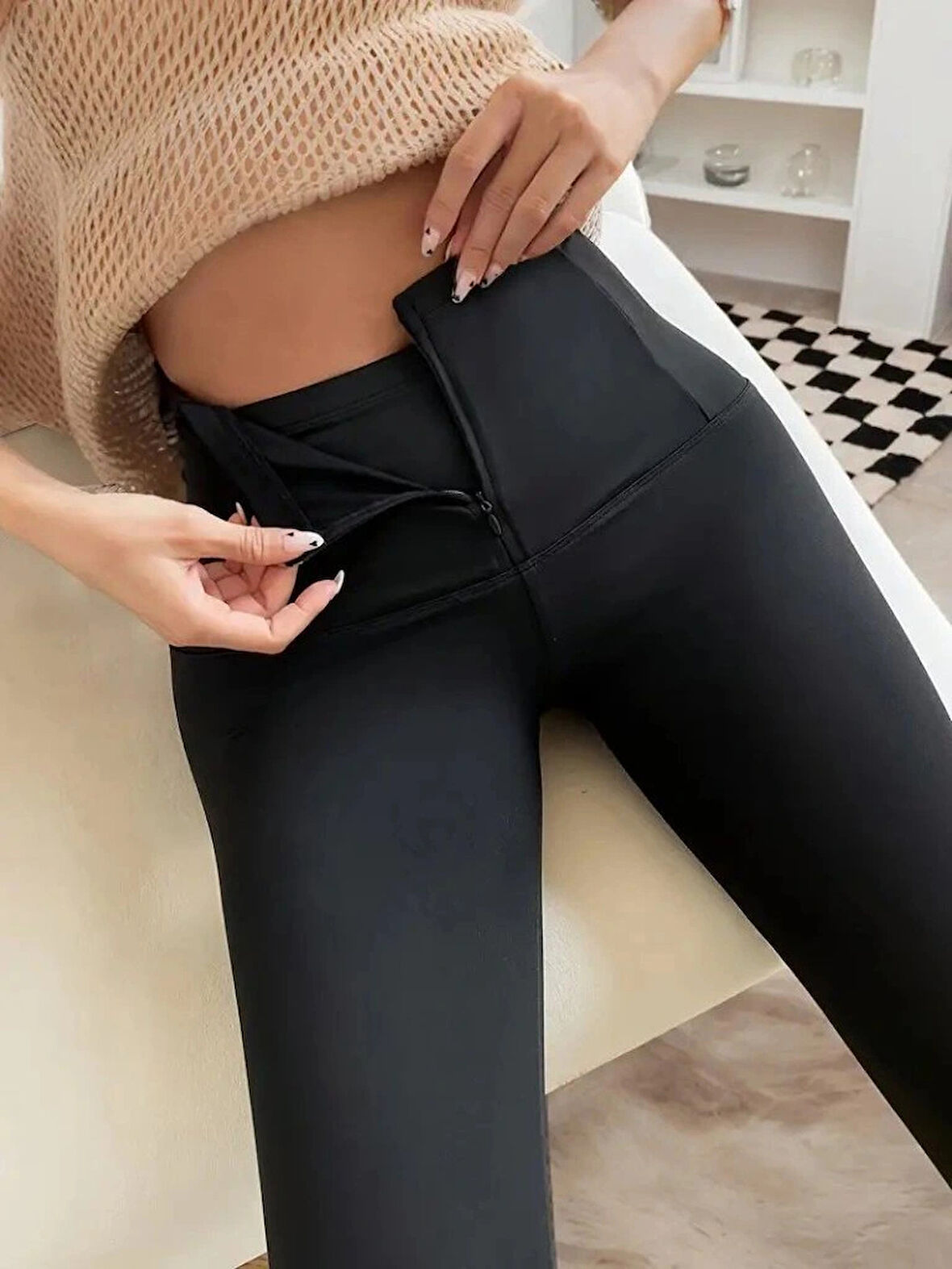 MDB Kadın Yüksek Bel önden Fermuarlı Dalgıç Tayt