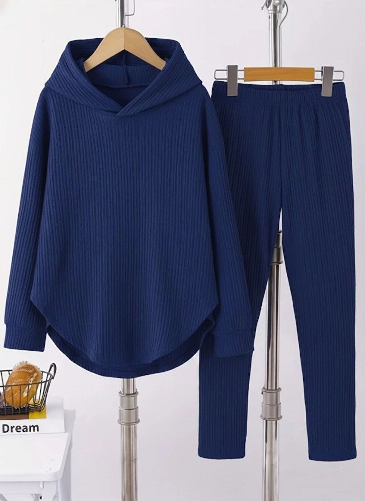 MDB Kadın Uzun Kollu Kapşonlu Meloni Bluz Ve Pantolon Ikili Takım