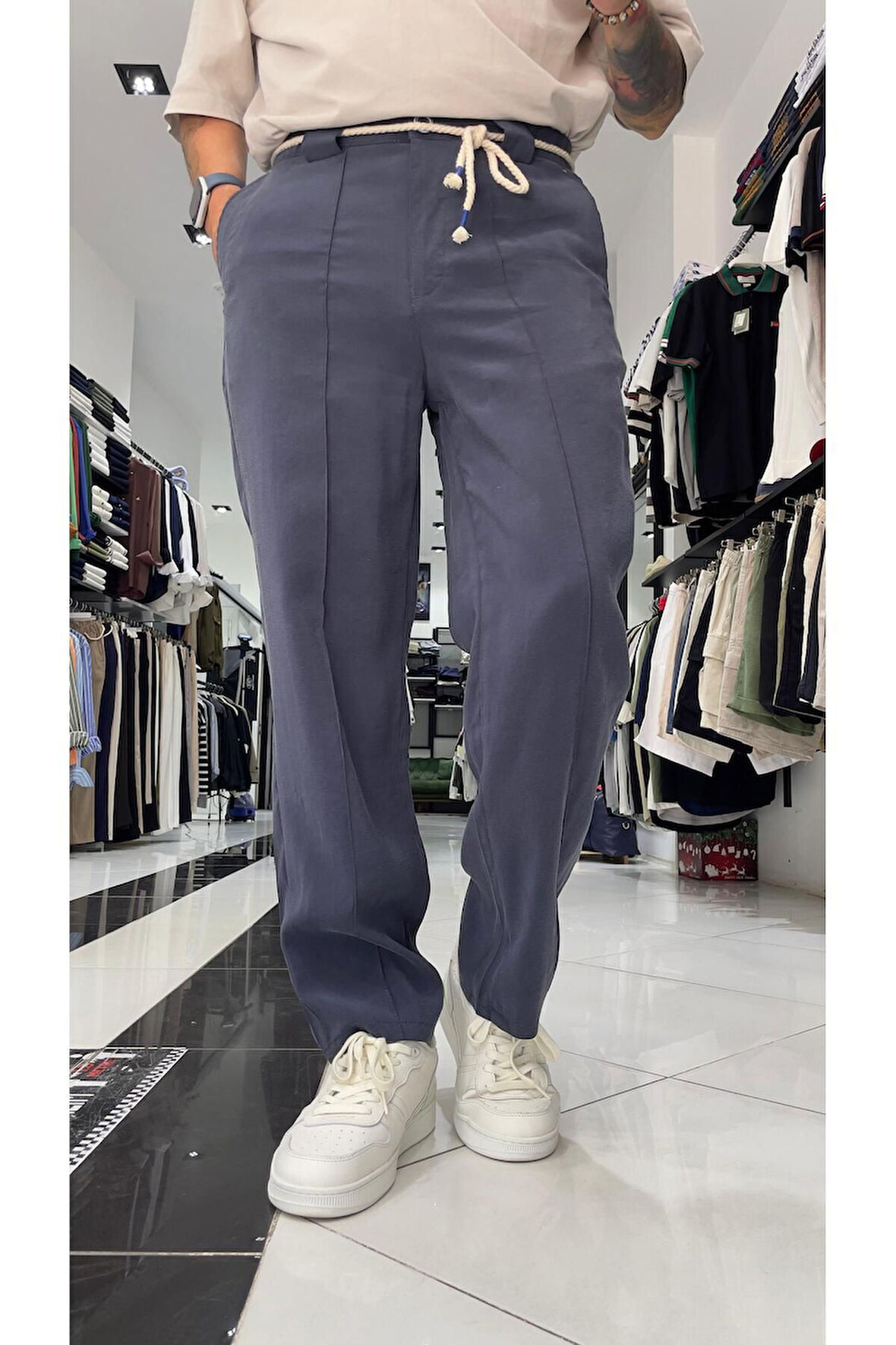 Kemer Detaylı Modal Baggy Fit Erkek Pantolon