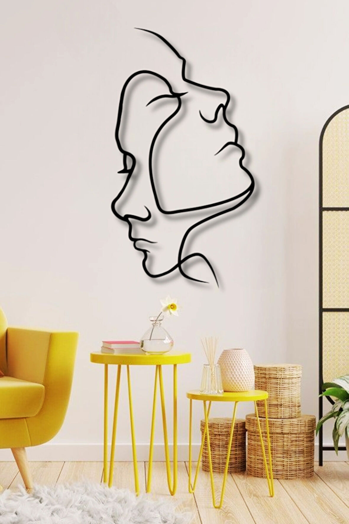 YÜZLER MİNİMALİST ÇİZGİSEL METAL DUVAR DEKORU