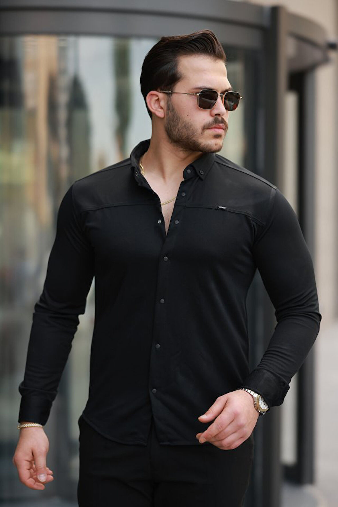 Erkek çıtçıt Düğmeli Dikiş Detaylı Uzun Kollu Gömlek