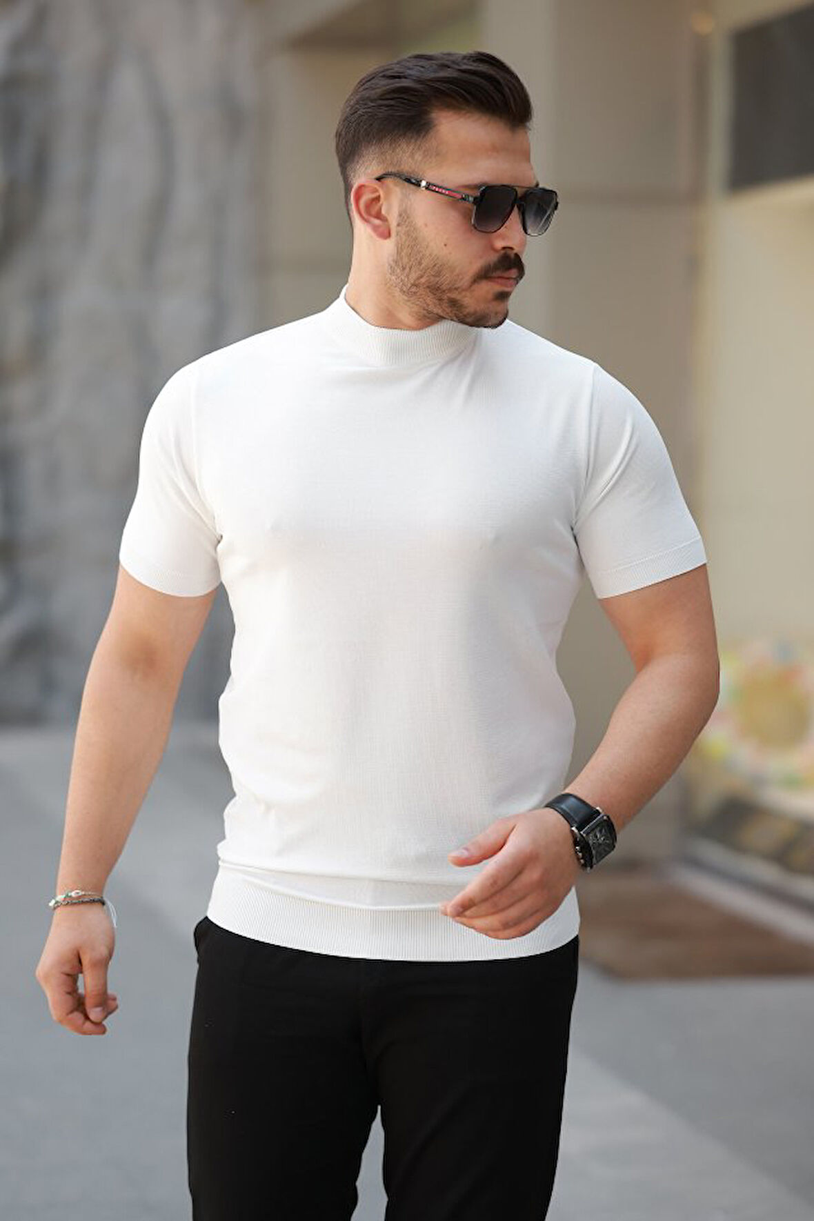 Erkek Yarım Balıkçı Yaka Kısa Kollu Tişört