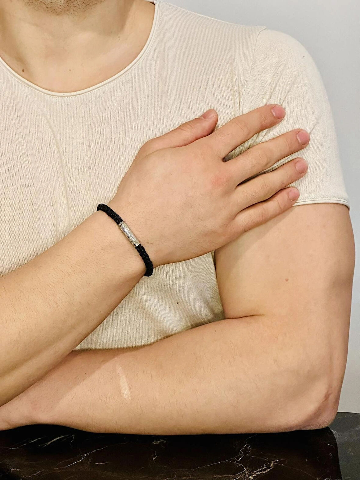 Deri Örgü Erkek Bileklik, Özel Gravür Desen Özel Tasarım Bileklik