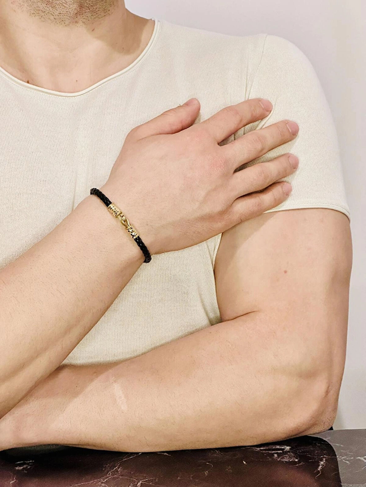  Erkek Deri Bileklik, Altın Kaplama ışıltılı Tasarım Örgü Kordon Kişiye Özel Şık Takı Hediyelik