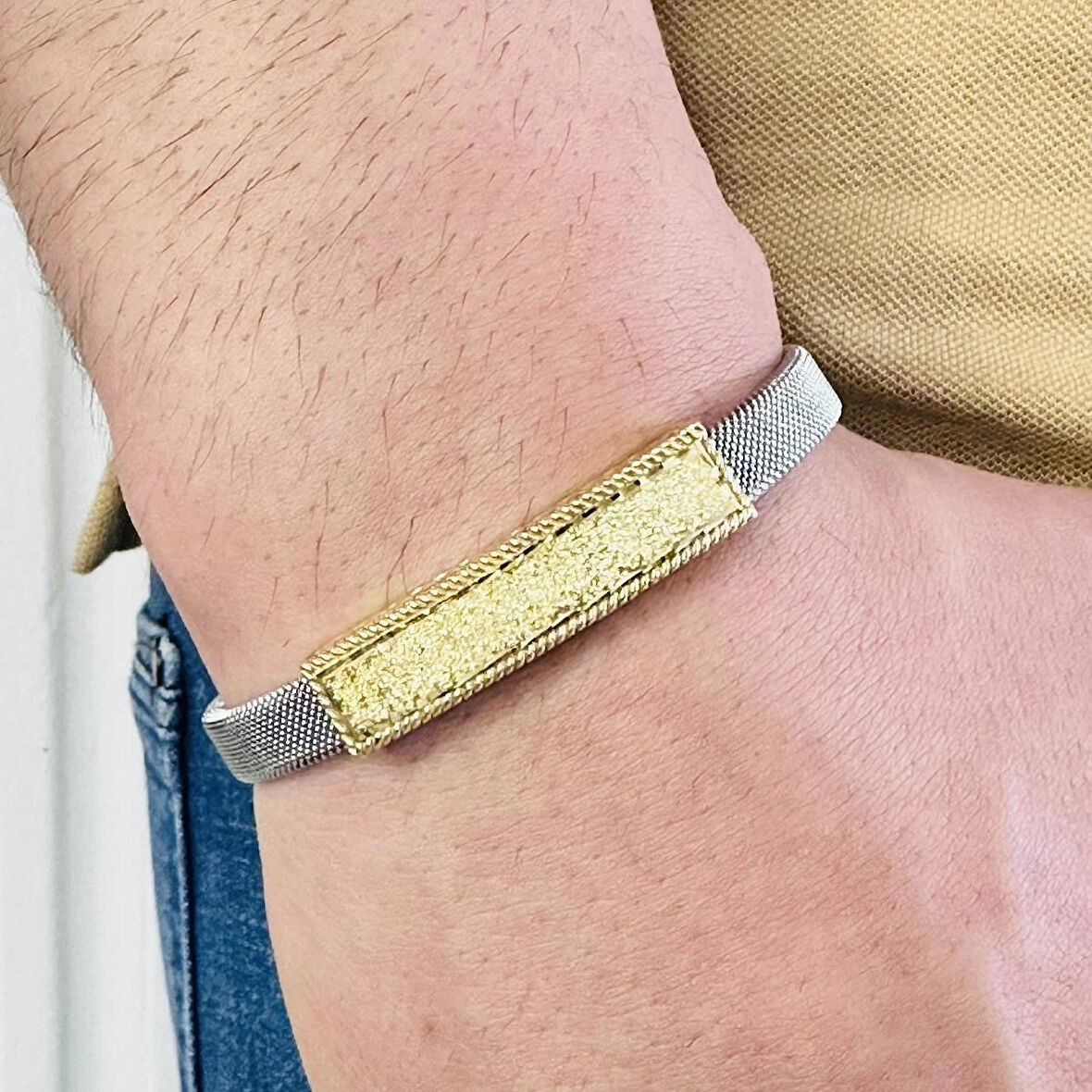 Gümüş Erkek Bileklik ,14k Altın Kaplama ,sim Desen Isim Yazılabilir Şık Hediye