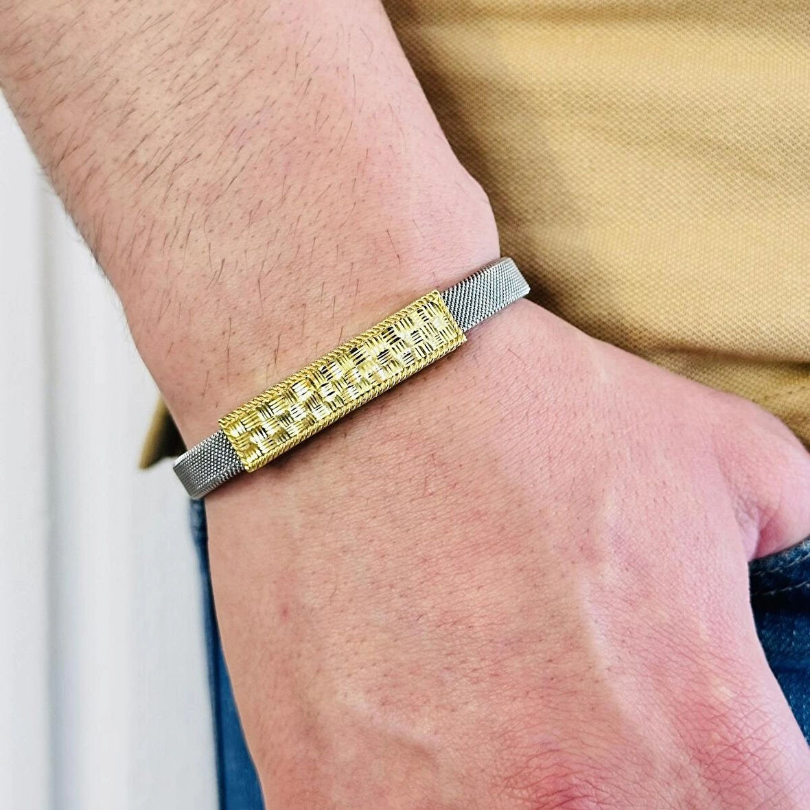 Gümüş Erkek Bileklik,14k Altın Kaplama,şık Hediye