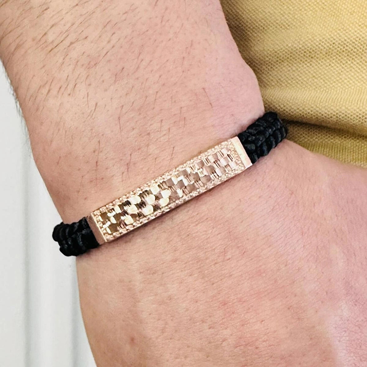 Gümüş Erkek Bileklik,14k Rose Altın Kaplama,ışıltılı Desen El Örgüsü Bileklik,şık Hediye