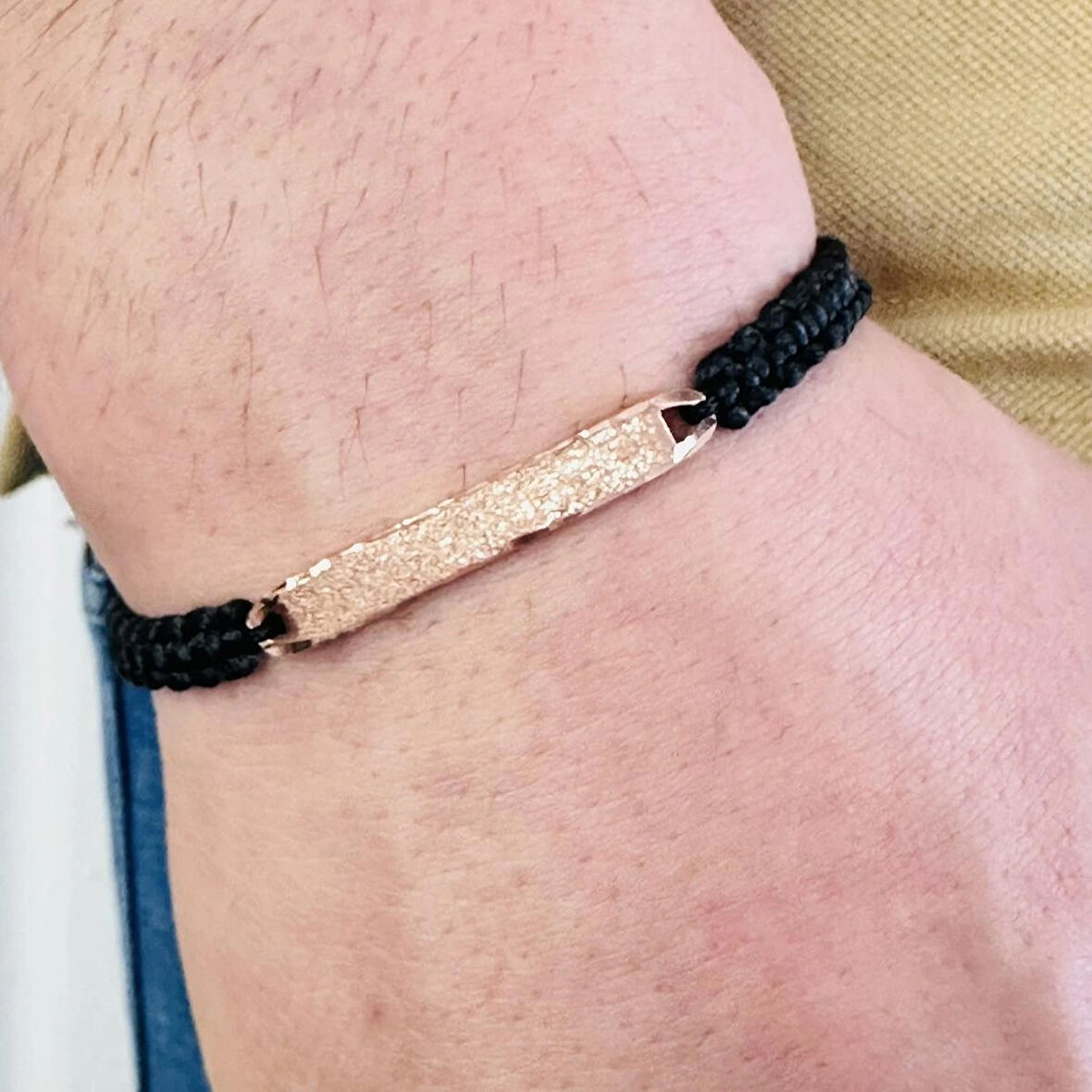 Gümüş Erkek Bileklik 14 Ayar Rose, Altın Kaplama, El Örgüsü Şık ve Yazı Yazılabilir Modern Tasarım