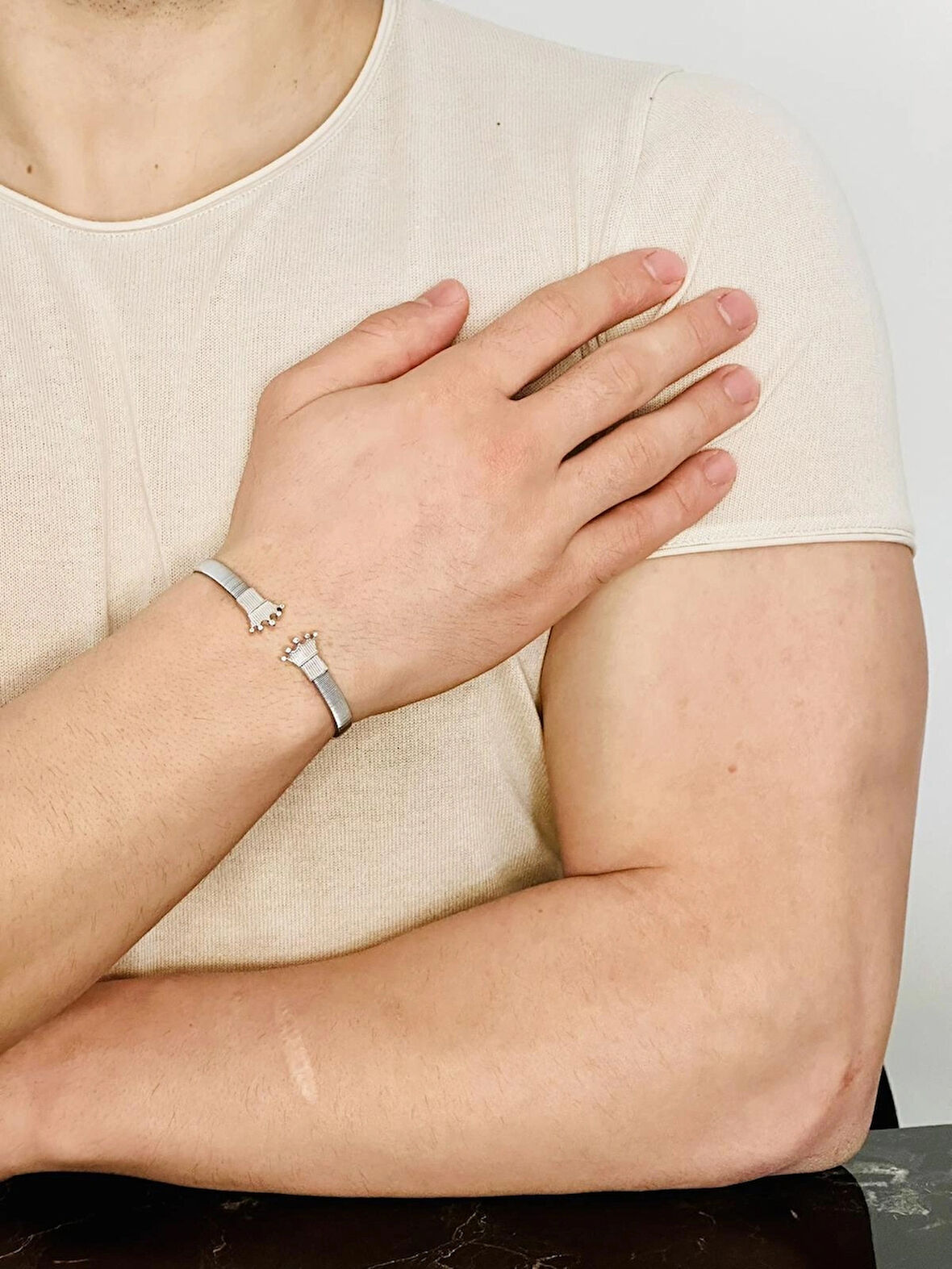 Gümüş Erkek Bileklik ,0.15 Karat Doğal Beyaz Safir Taşlı,Şık Tasarım,Kararmaz Çelik Bant