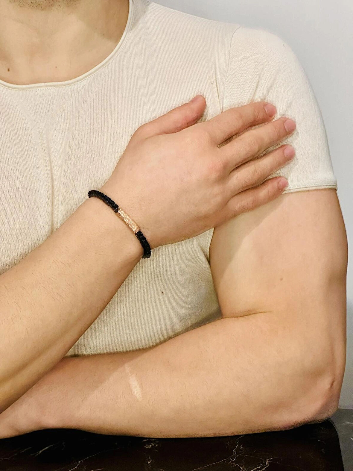 Erkek Bileklik, Deri Ip Örme Altın Kaplama Özel Tasarım Bileklik, Şık Hediye