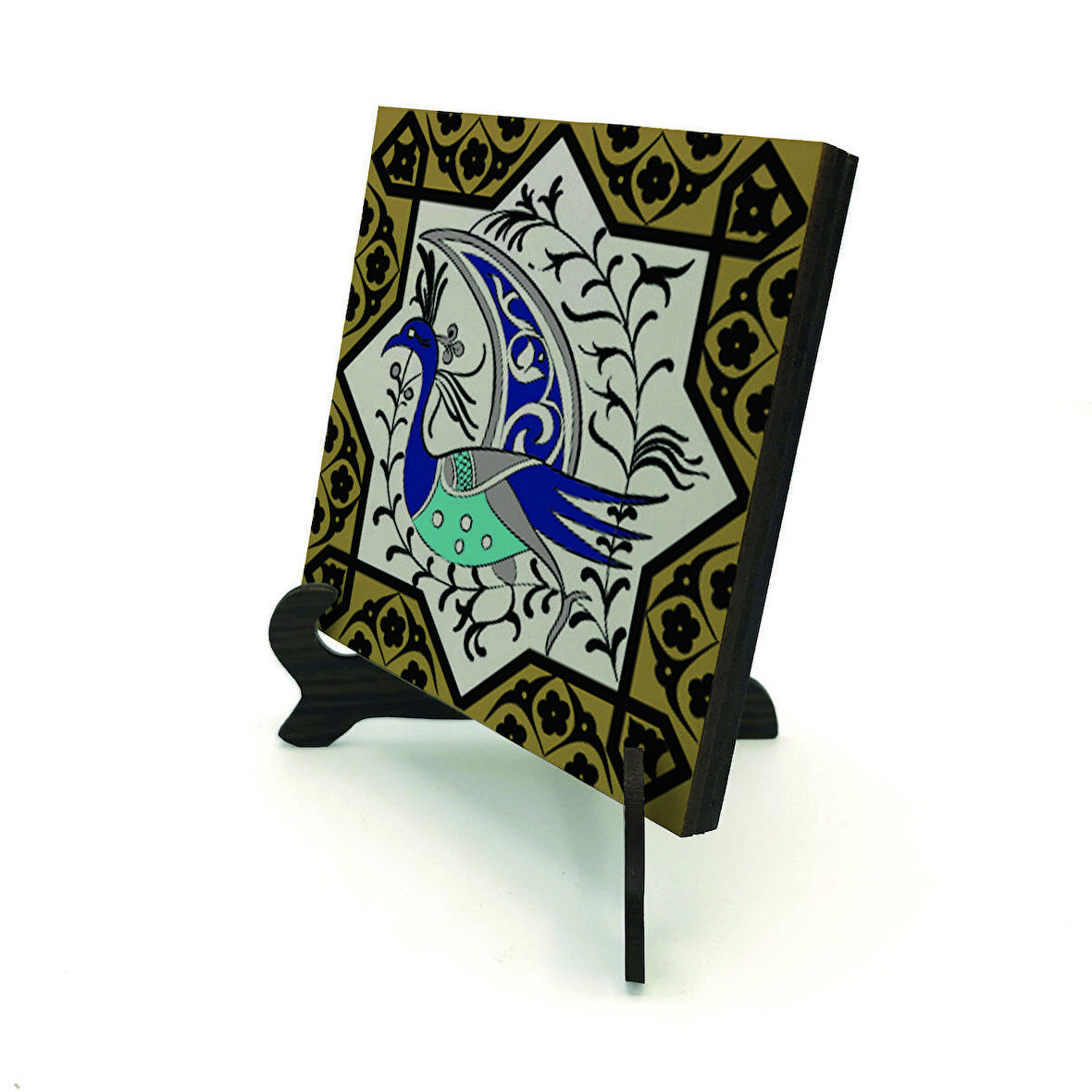 Tavus Kuşu Figürlü, Anadolu Selçuklu Yıldız MotifiBaskılı MDF Masaüstlük