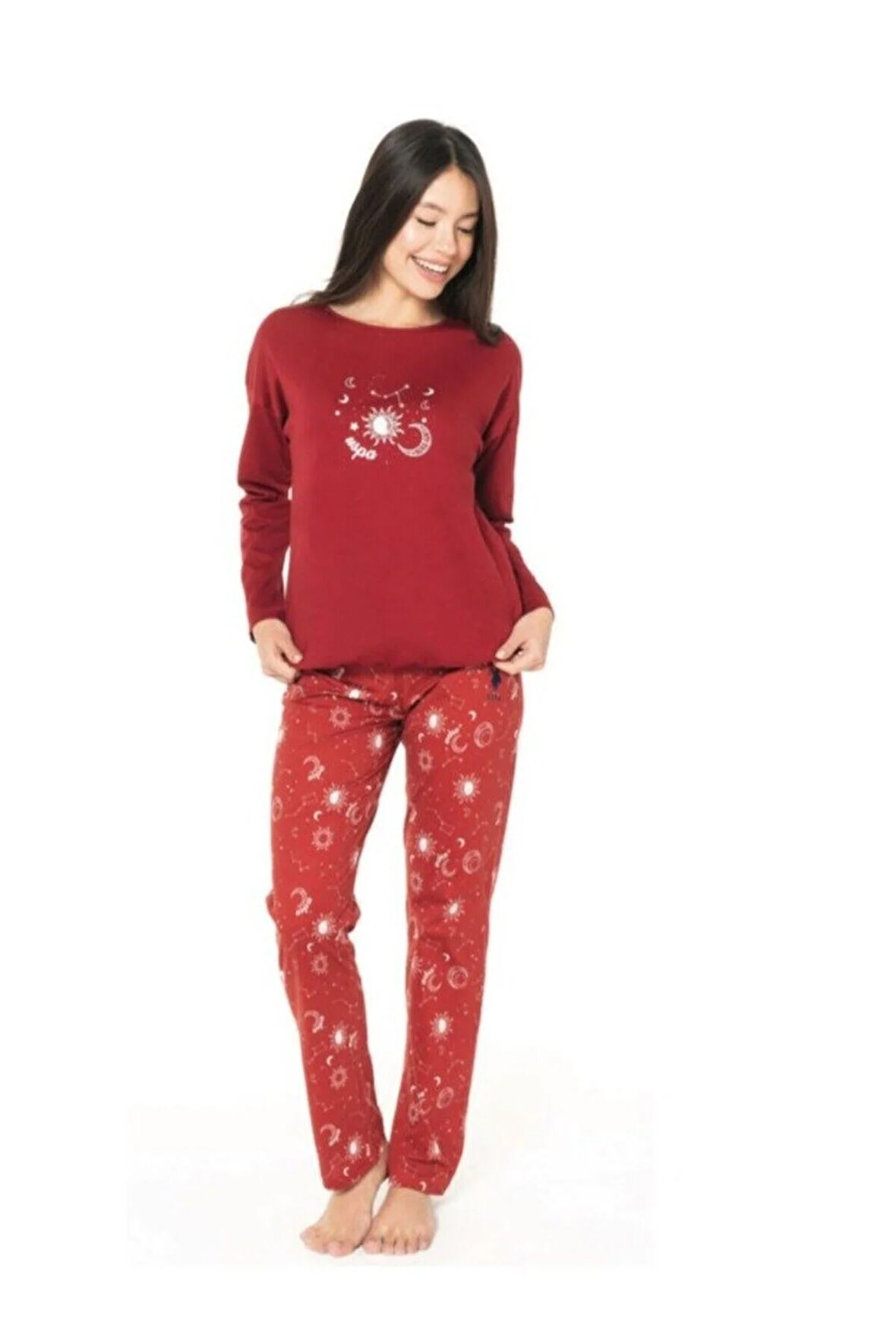 Bisiklet Yaka Pamuklu Lisanslı Kışlık Kadın Pijama Takımı 20155