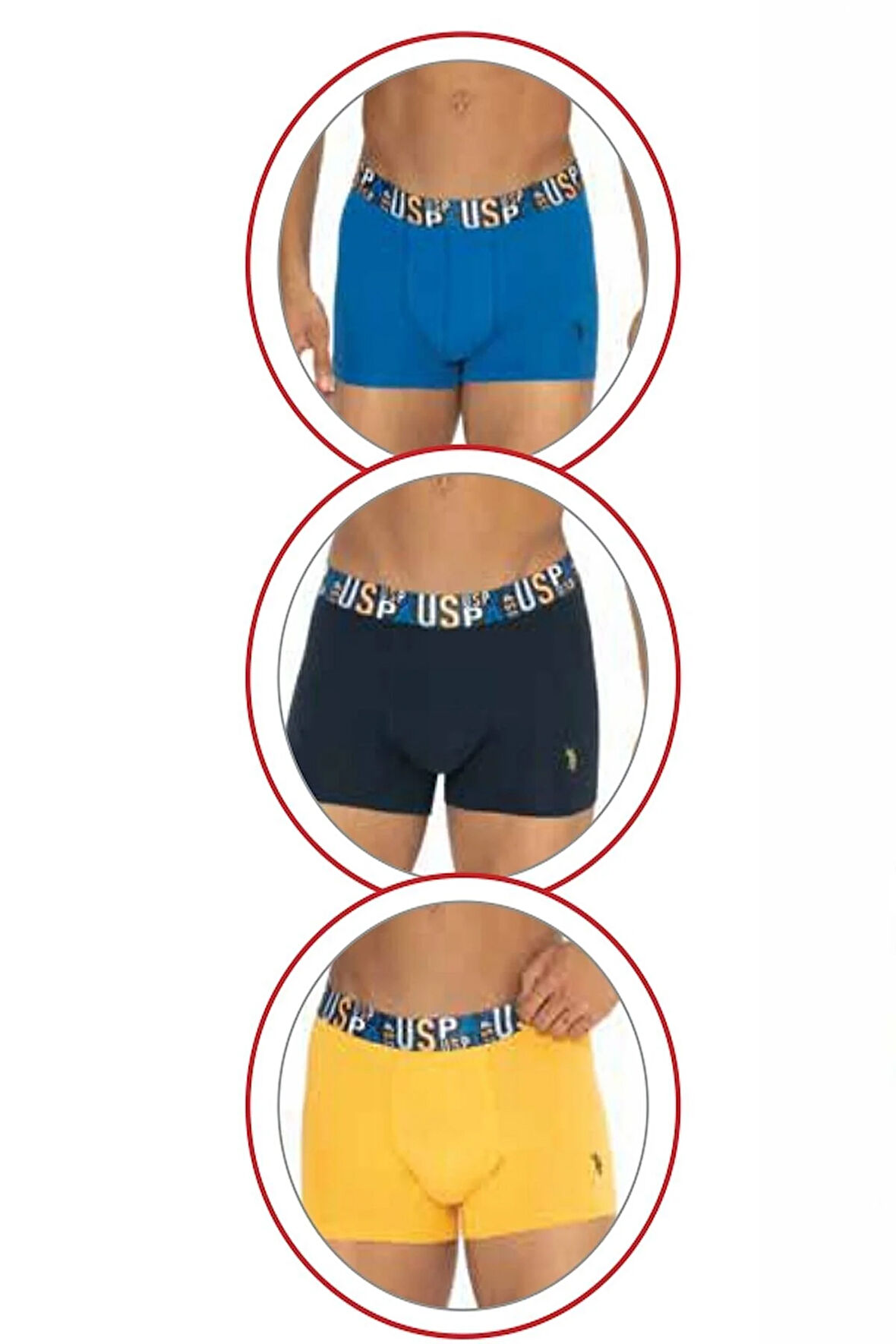 U.s Polo Assn. 80572 Erkek Pamuklu 3'lü Boxer-Saks&Sarı&Lacivert