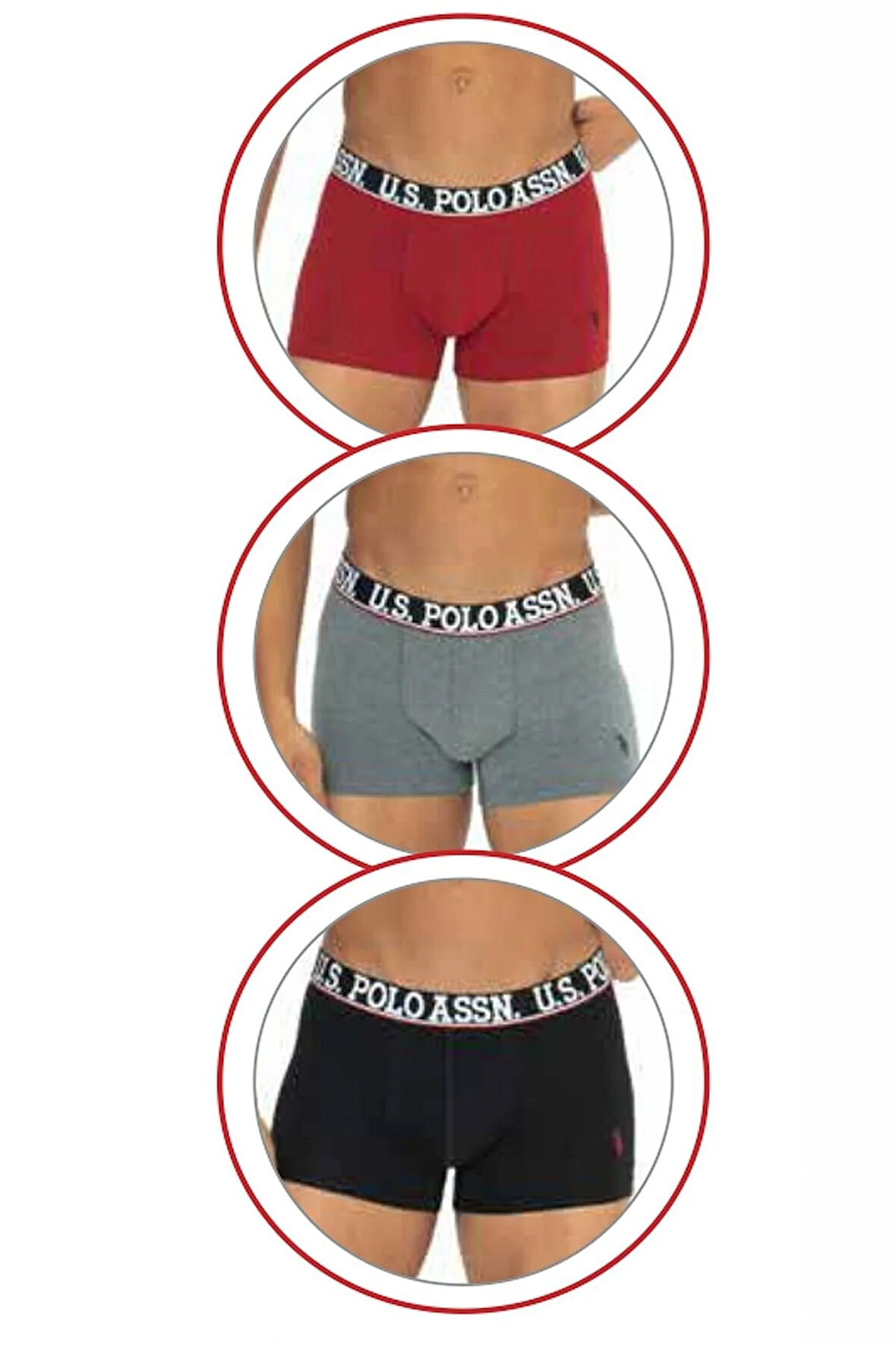 U.s Polo Assn. 80533 Erkek Pamuklu 3'lü Boxer-Bordo&Siyah&Antrasitmelanj