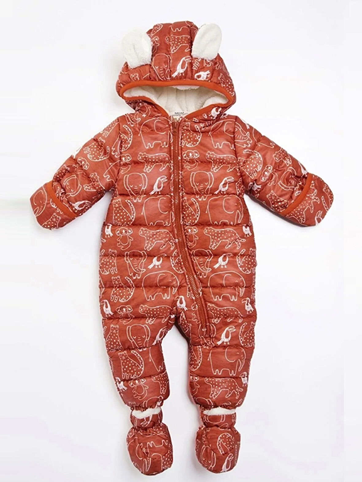 İçi Polar Kürk Peluş Patikli Eldivenli Kapüşonlu Kar Kışlık Erkek Bebek Astronot Tulum Kozmonot Mont