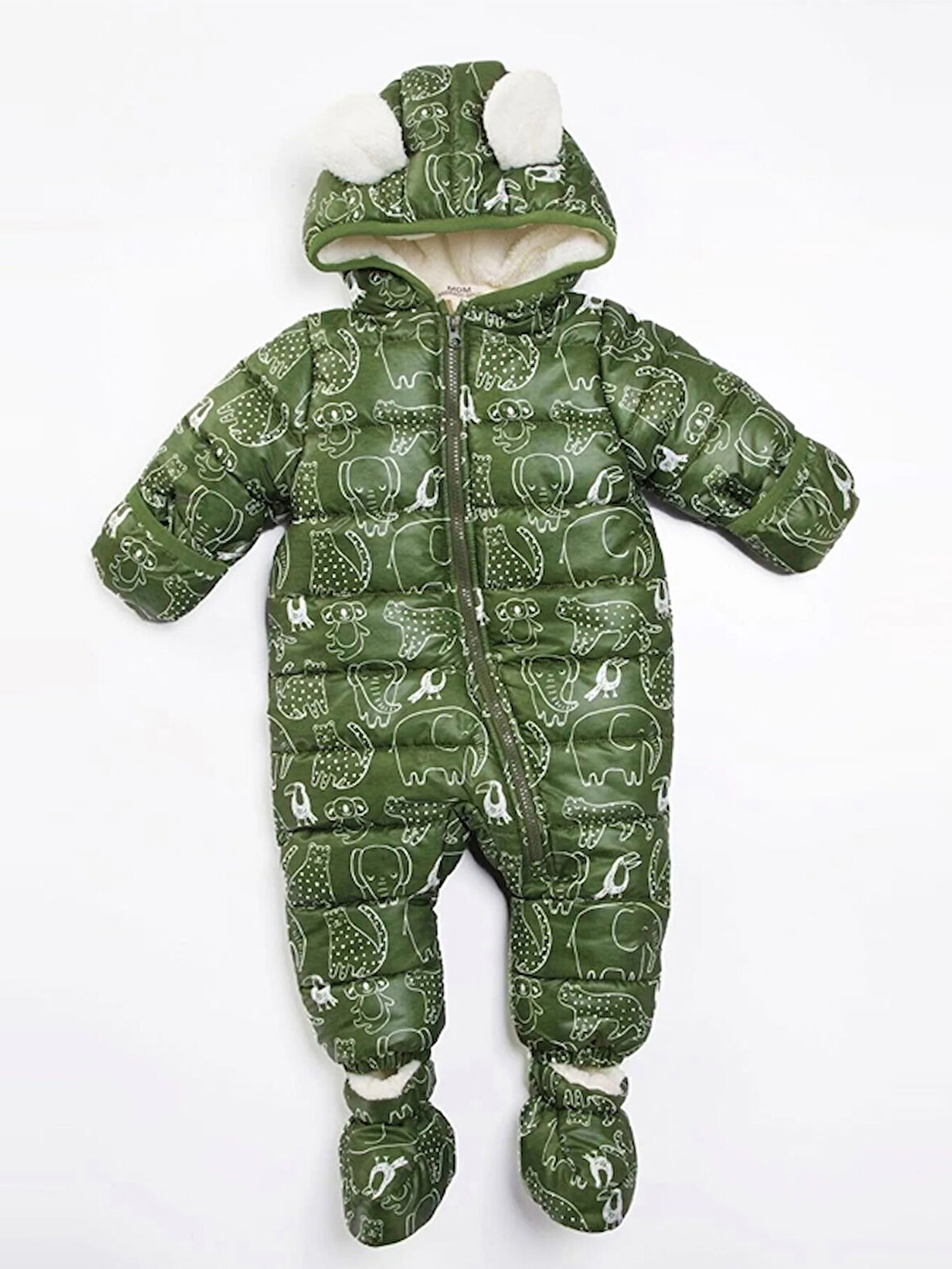 İçi Polar Kürk Peluş Patikli Eldivenli Kapüşonlu Kar Kışlık Erkek Bebek Astronot Tulum Kozmonot Mont