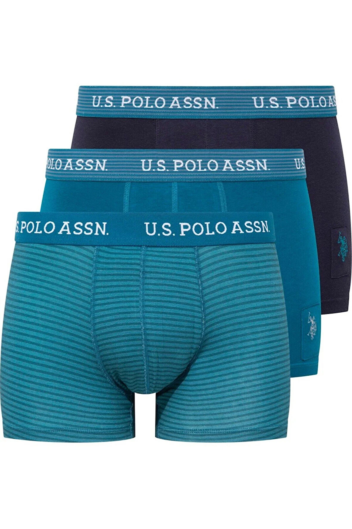 U.S. Polo Assn. Erkek Baskılı-Lacivert-Yeşil 3'lü Boxer 80515