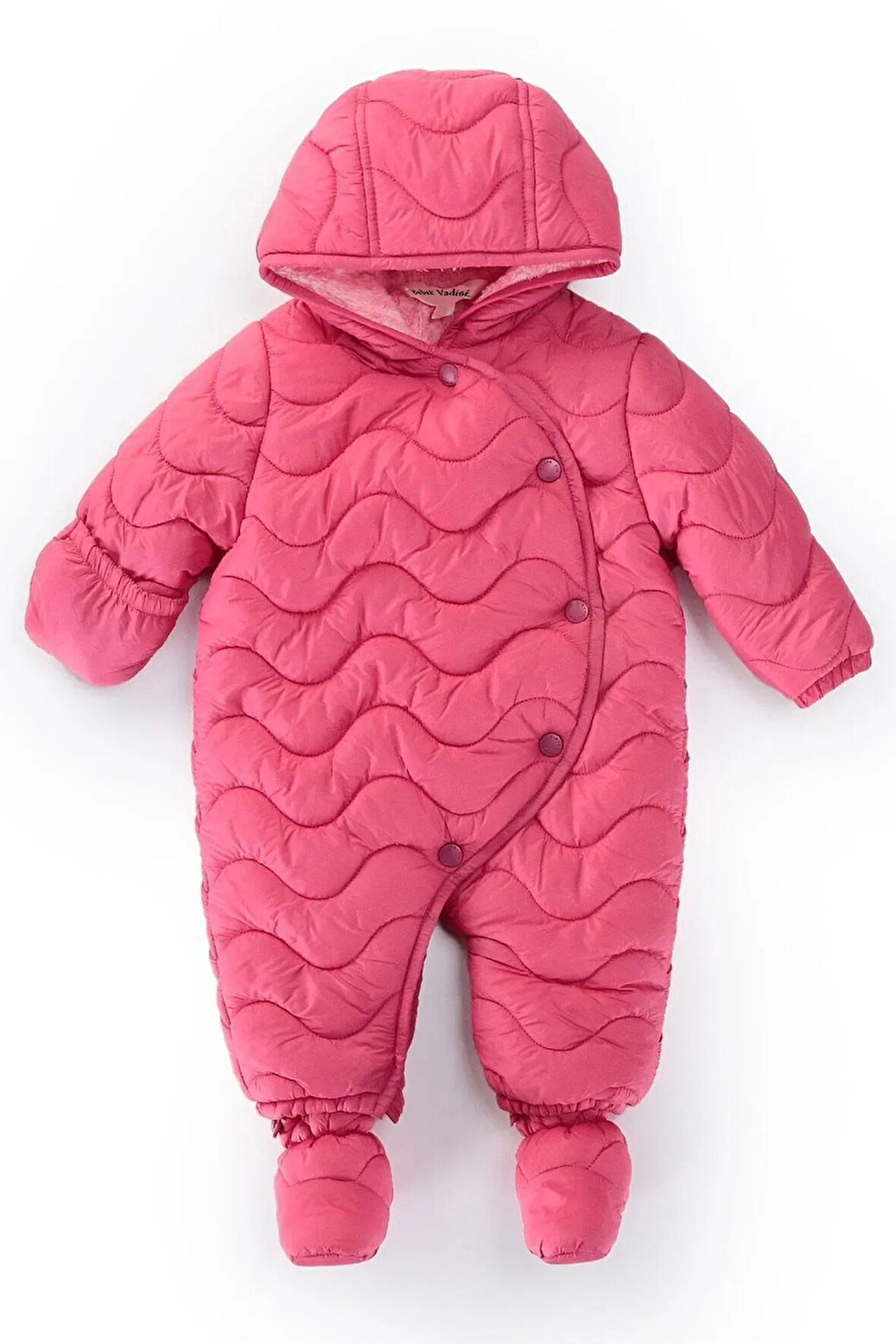 Kapitone Fermuarlı Çıtçıtlı İç Astarı Peluş Kapüşonlu Kışlık Kız Bebek Astronot Tulum Kozmonot Mont