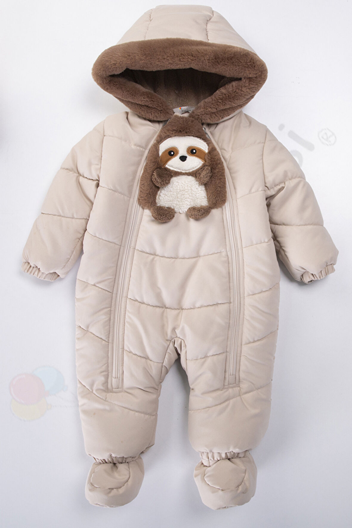 Panda İçi Peluş Patikli Kar Kapüşonlu Kışlık Kız Erkek Bebek Astronot Tulum Kozmonot Mont Çocuk 