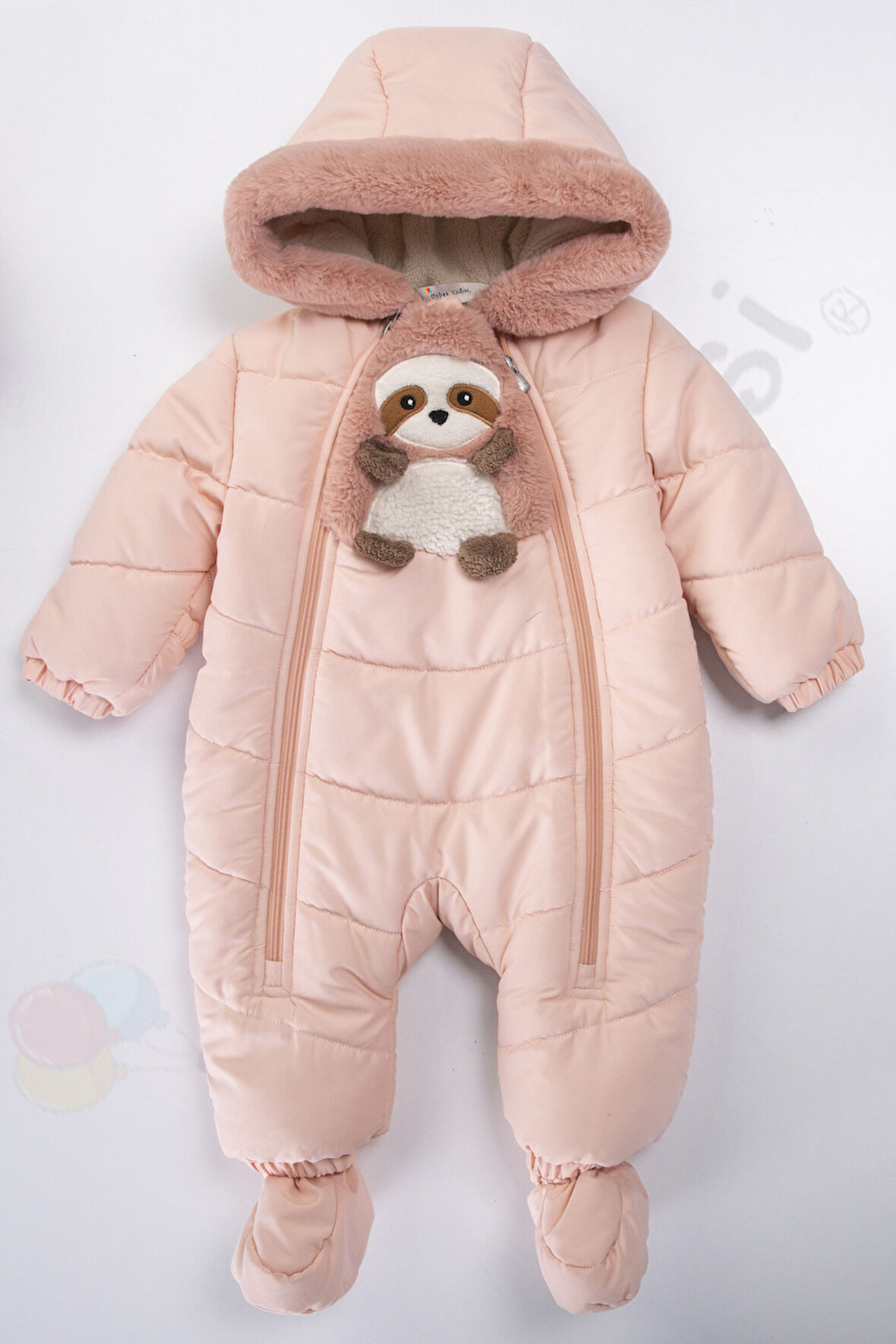 Panda İçi Peluş Patikli Kar Kapüşonlu Kışlık Kız Erkek Bebek Astronot Tulum Kozmonot Mont Çocuk 