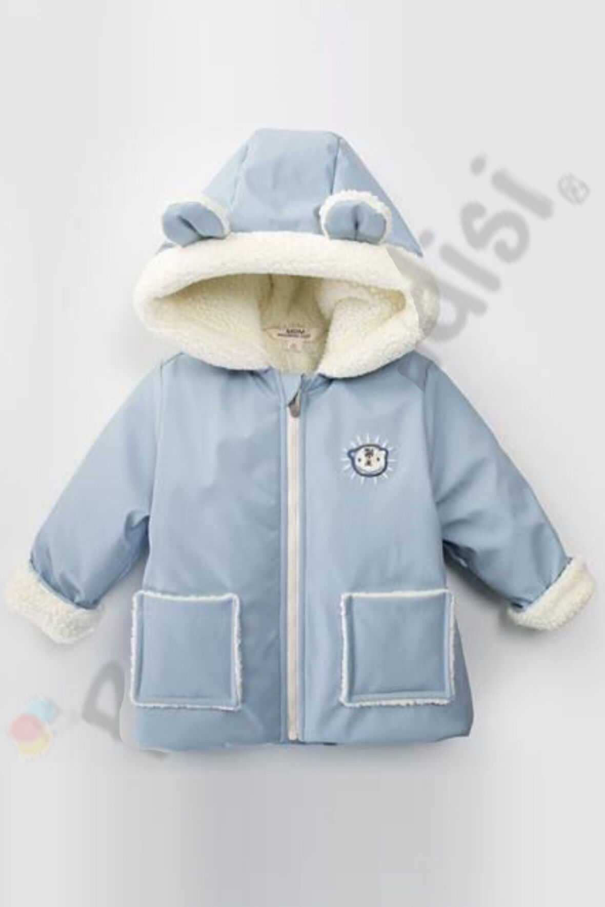 Ayılı İçi Peluş Kürklü Fermuarlı Cepli Kalın Kapüşonlu Kar Şişme Kışlık Erkek Bebek Mont Çocuk Kaban