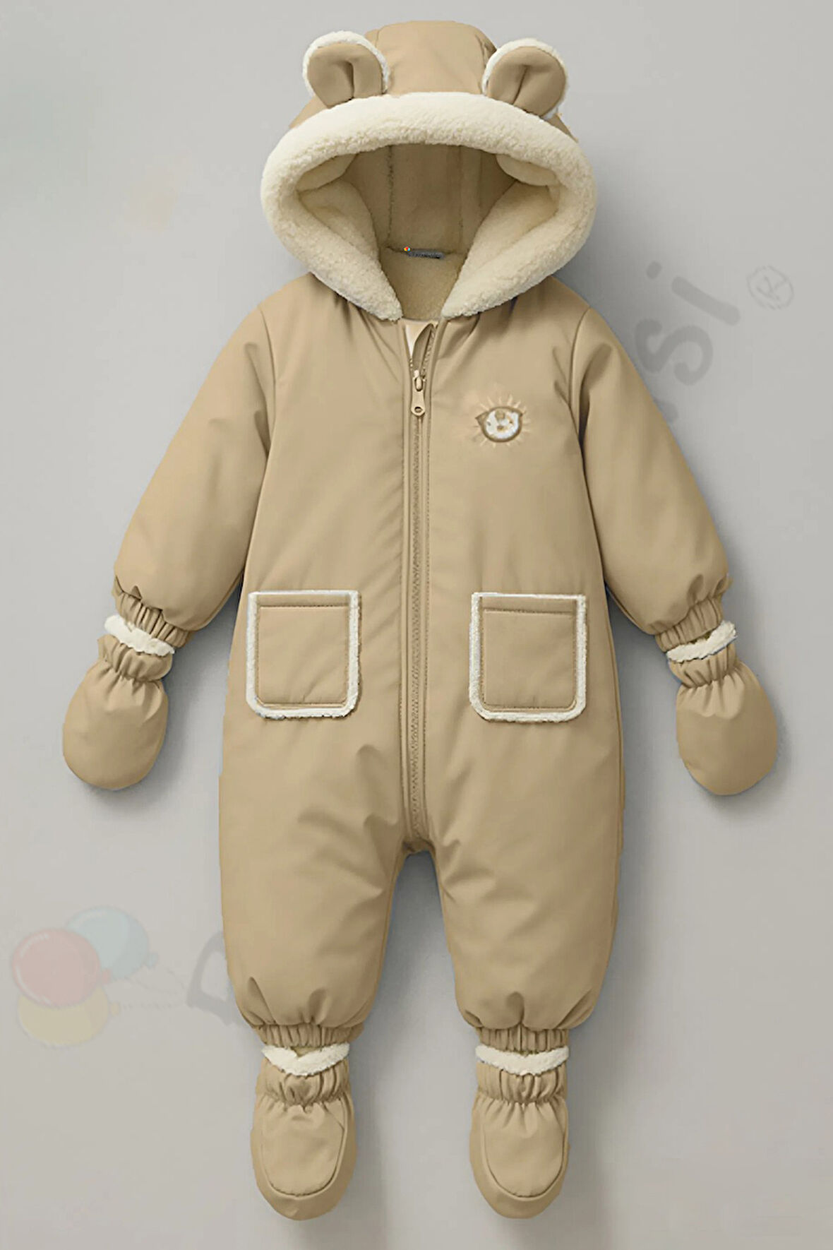 YENİ İçi Peluş Patikli Eldivenli Kapüşonlu Kar Kışlık Çocuk Erkek Bebek Astronot Tulum Kozmonot Mont