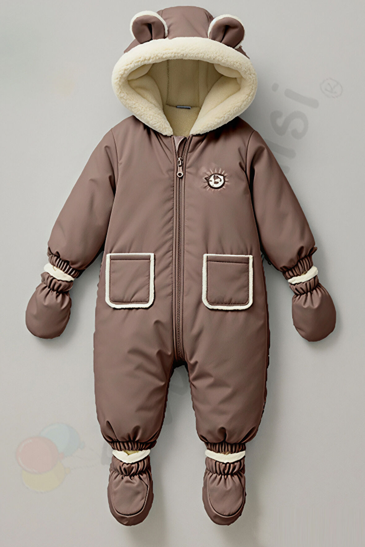 YENİ İçi Peluş Patikli Eldivenli Kapüşonlu Kar Kışlık Çocuk Erkek Bebek Astronot Tulum Kozmonot Mont