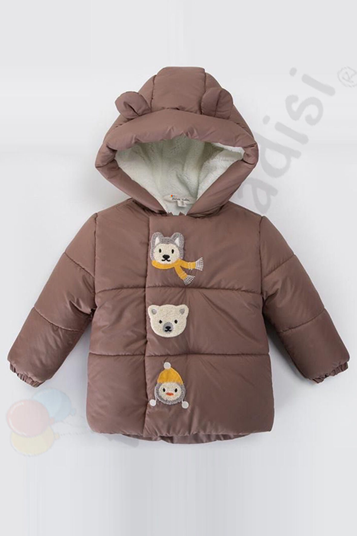 Su geçirmez İçi Kürklü Peluş Fermuarlı Kalın Kapüşonlu Şişme Kar Kışlık Erkek Bebek Mont Çocuk Kaban